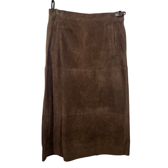 Terry Lewis Brown Genuine suede Leather Skirt Size 16 New W/Tags dead stock - Picture 1 of 10